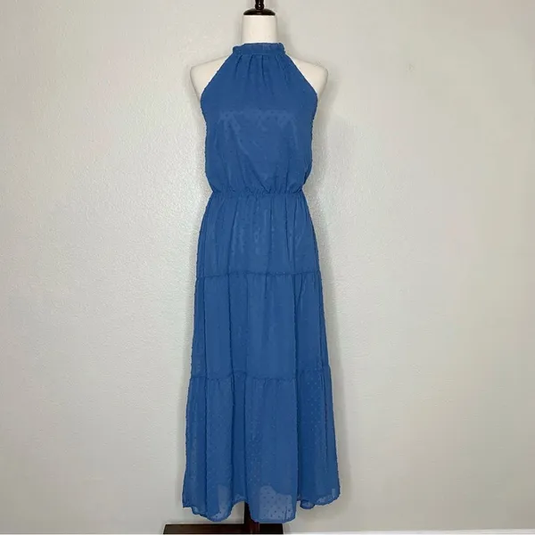 NWT Pretty Garden Blue Halter Tiered Maxi Dress, Sz Small - Image 3