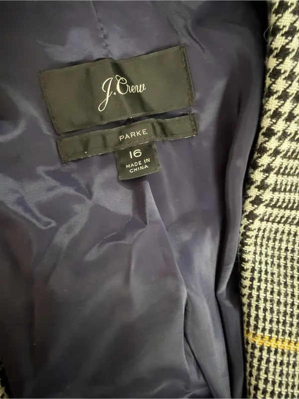 J.Crew parke plaid Single-Button Blazer Black and White Yellow Windowpane 16 - Image 2