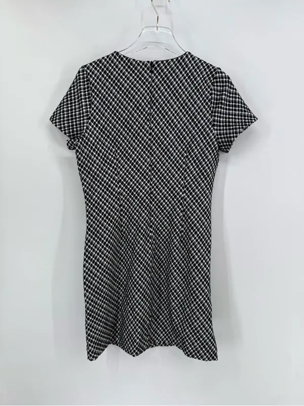 Spanx Women small Black White Jacquard Plaid Short Sleeve Ponte Mini Dress - Image 2