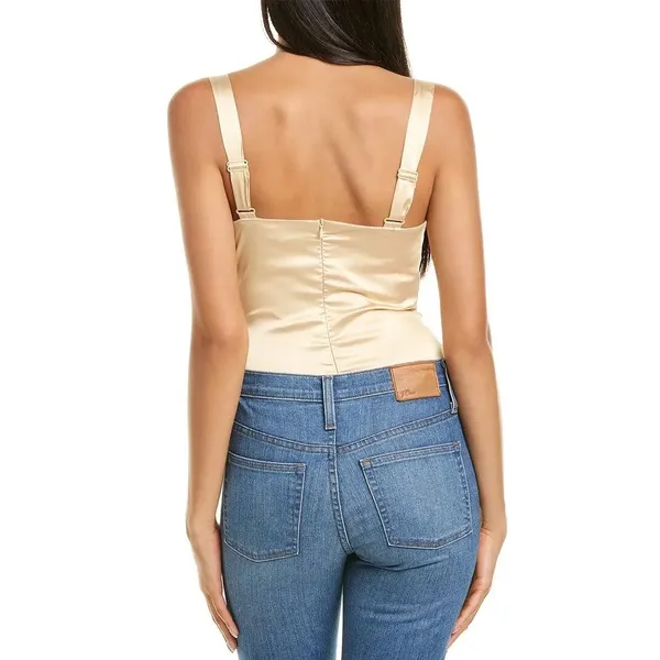 Danielle Bernstein Gold Satin Ruched Camisole Cami Tank Corset Bodysuit Top - Image 2
