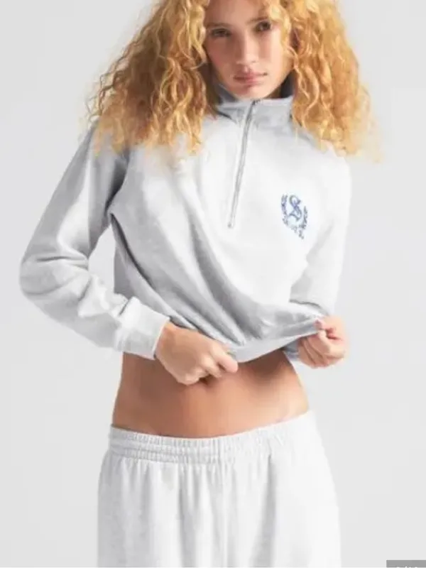 Nwt Skims Lightweight Fleece Shrunken Quarter Zip Light Heather Grey Sz L - Image 3