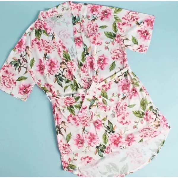 Show Me Your Mumu Brie Floral Robe Kimono Wrap Bridal OS‎ Rose - Image 2