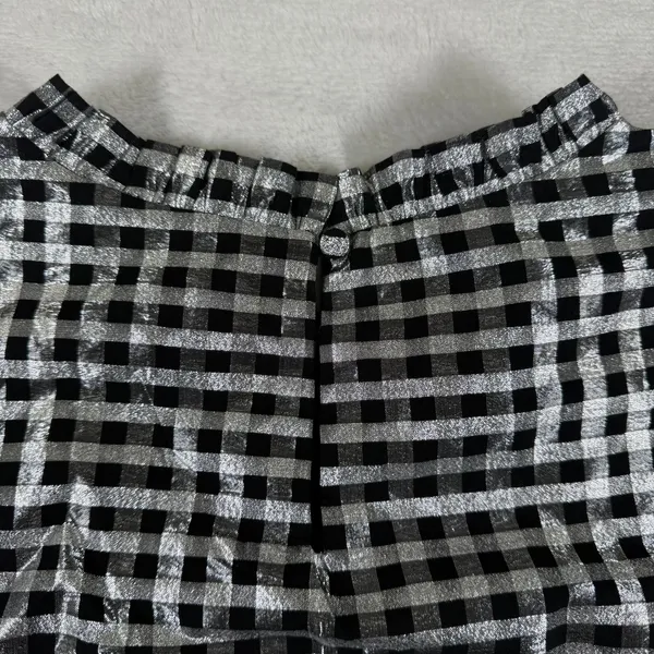 J.‎ Crew Metallic Silver Gingham Ruffle Neck Puff Sleeve Top CF117 Black Womens - Image 11