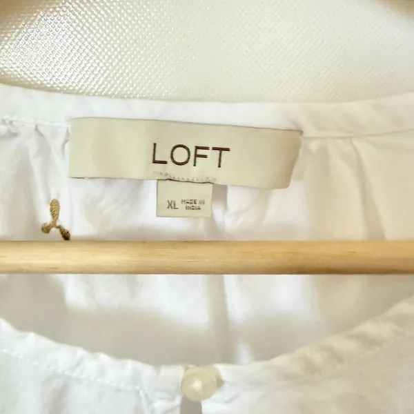 LOFT Embroidered Peasant Blouse White Split Neck Beachy Boho Resort XL - Image 3