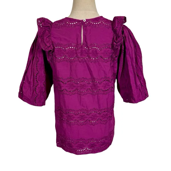 Sézane Elsa Blouse Eyelet Embroidered Ruffled Openwork in Purple Violet sz36/US4 - Image 8