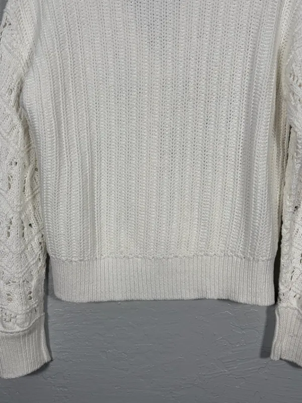 Sundance Women M White Hand Knit Cardigan Sweater 100% Cotton Cable Knit Pockets - Image 6