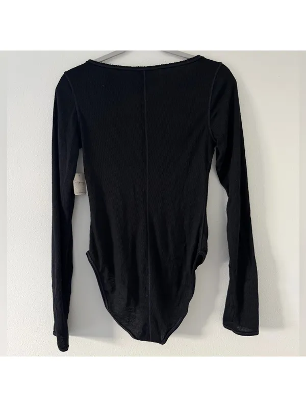 NWT Free People Intimately Sloane Long Sleeve Henley Black bodysuit size xs - Image 11