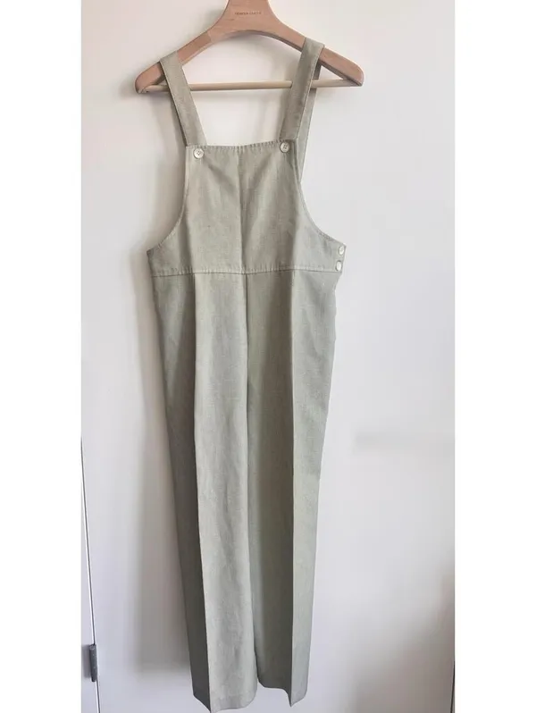 Petite Sophisticate Linen Blend Wide Leg Overalls Jumpsuit Size 14 USA - Image 4