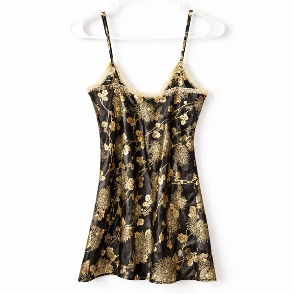 Victoria's Secret Camisole M Floral Pattern Lace Trim Vintage 90s-00s Black Tan - Image 5