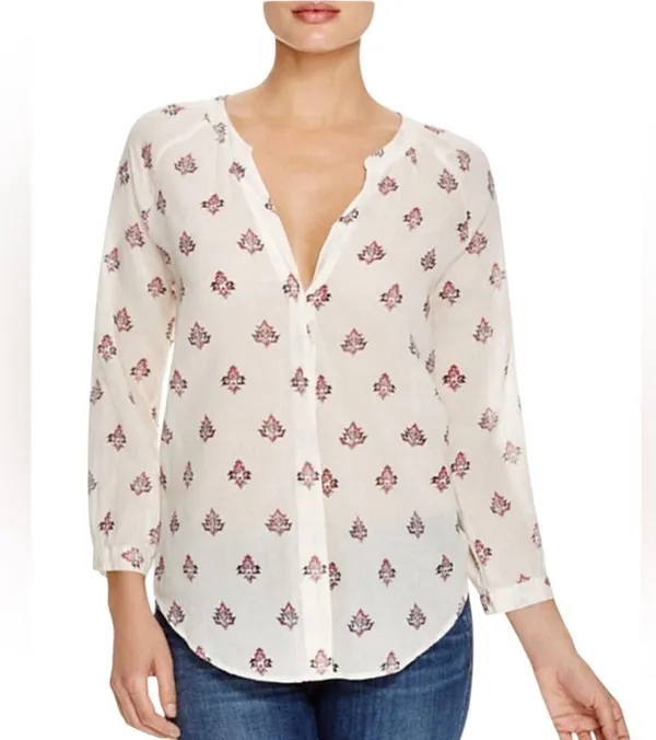 Paige Sammy Off-White Print Vneck Cotton Lightweight Top M - Image 2
