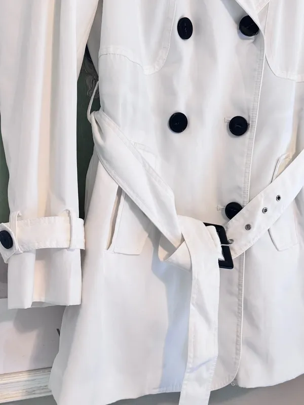 ESPRIT Hooded Double Breasted Trench Coat with Belt M 20” p2p White EUC - Image 8