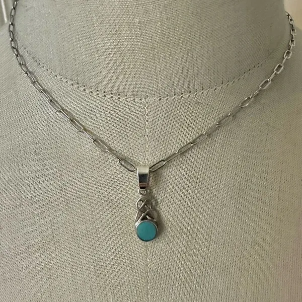 Sterling Silver Celtic Knot Pendant Necklace with Turquoise-Colored Stone - Image 3