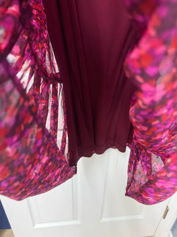 London Times Magenta & Burgundy Floral Ruffle Dress - Image 5