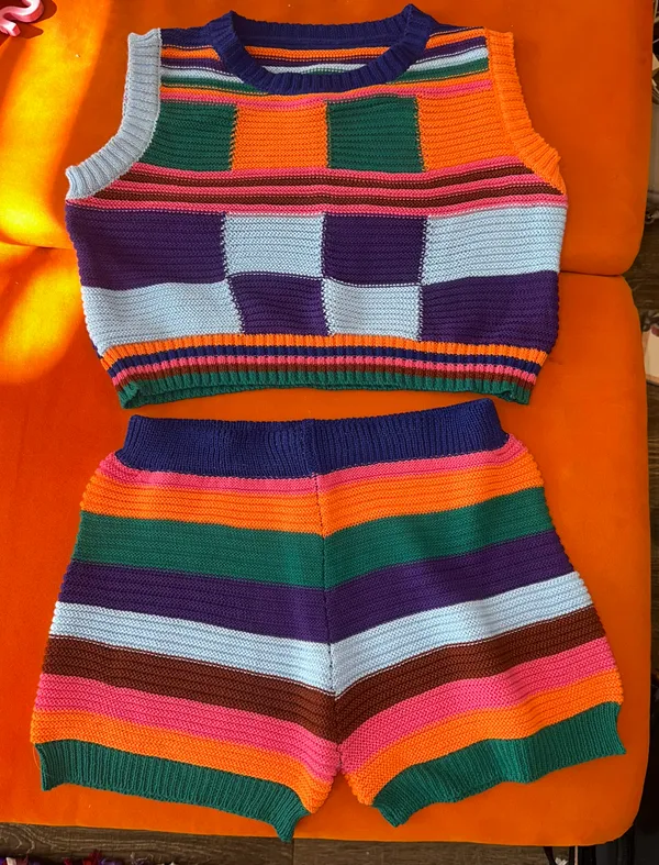 Colorful Knitted 2 Piece Set Shorts & Tank - Image 4