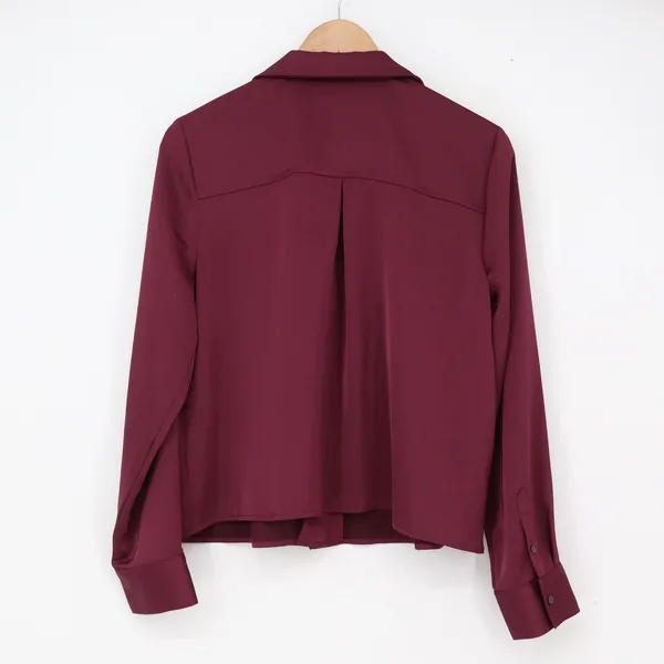 Old Navy Blouse Womens Medium Button-Down Burgundy Long Sleeve Excellent - Image 4