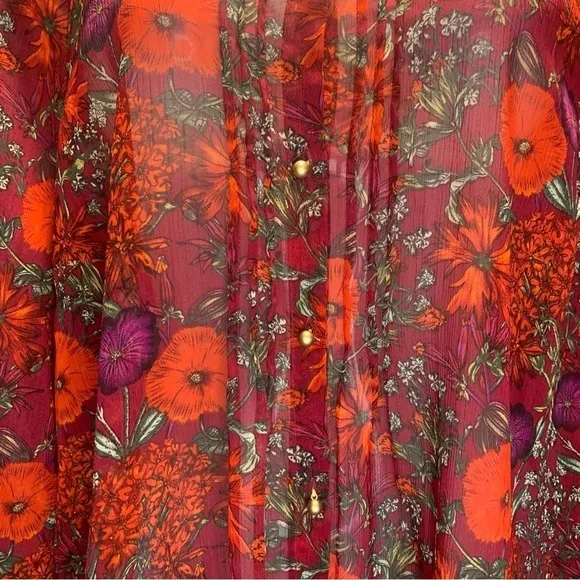 Fred David Women's XL Red Floral Sheer 3/4 sleeves Blouse Dainty Lace‎ Neckline - Image 3