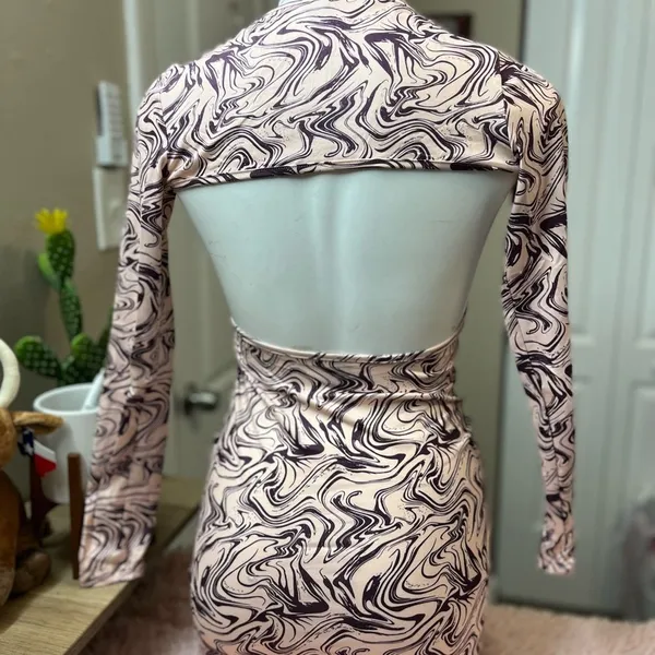 SheIn Marble Print Halter Mini Dress Shrug Set Womens S Y2K Bodycon 2 Piece - Image 3