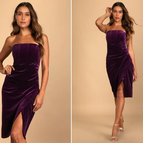 LULUS Prom Wedding Holiday Sexy Corset Bustier Velvet Cocktail Midi Dress - Image 4