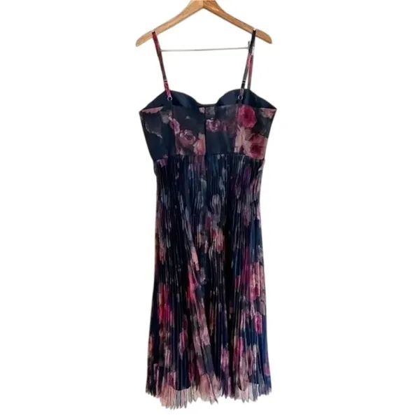 Lulus Alluring Invite Midnight Blue Floral Pleated Bustier Sleeveless Midi Dress - Image 12
