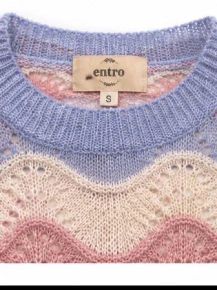 Entro Women’s Small Oversized Pastel Chevron Open Knit Sweater Pink Blue Cream - Image 3