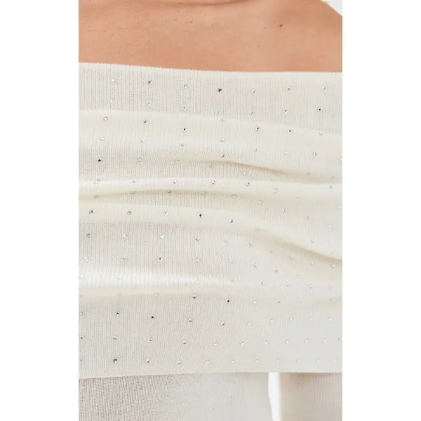 Le Superbe Aura Embellished Off-The-Shoulder‎ Sweater in Snow - Image 8