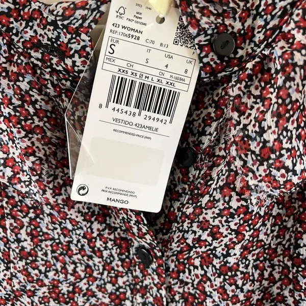 NWT Mango Amelie Floral Maxi Dress Size 4 Red Black Chiffon Ruffle Long Sleeve - Image 11