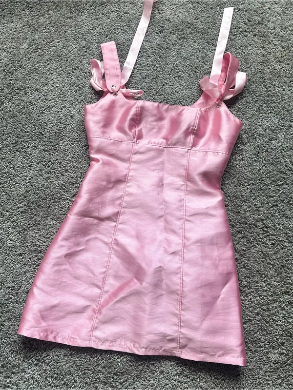 Dolls Kill Pink Satin Mini Dress with Shoulder Ties - Image 2