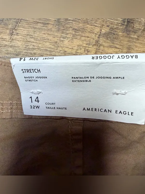 NEW American Eagle Baggy Jogger Womens 14 Short Tan Cargo Utility Pants Stretch - Image 7