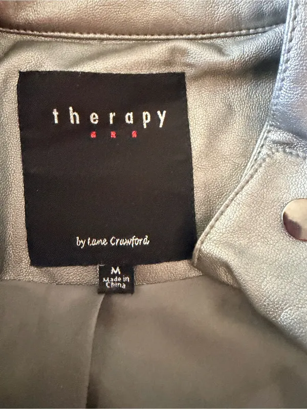 therapy Silver Metallic Faux Leather Varsity Jacket - Image 9