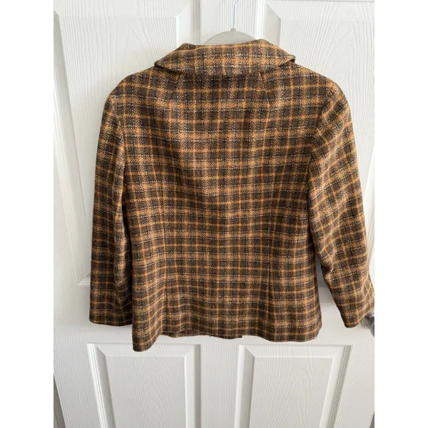 Vintage Pendleton Plaid Wool Jacket Green Brown Yellow Button Women's 12 - Image 6