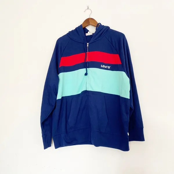 NWT 90s Inspired Levi's Striped Zippered Hoodie Jacket Striped XXL - Image 5