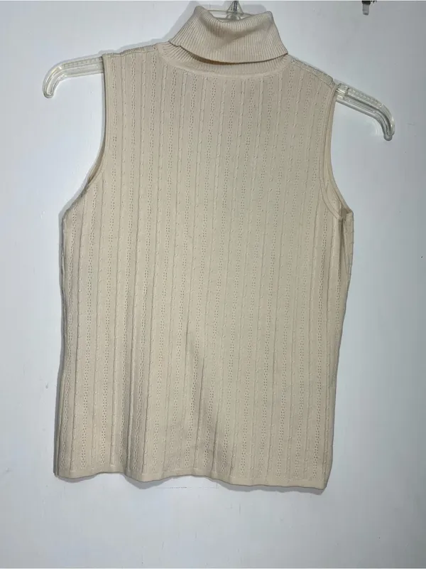 NWT Kate hill beige/cream silk Sleeveless Turtleneck Knit Top size S - Image 6