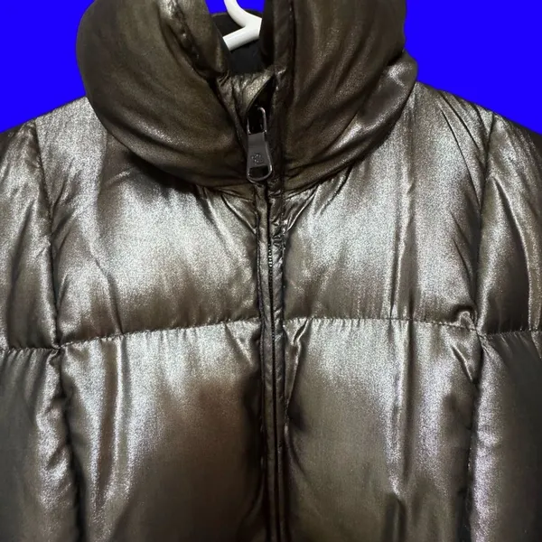 Lauren Ralph Lauren Womens M Gray Silver Belted Down Puffer Jacket Shiny - Image 3