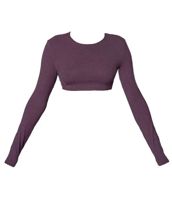 • Brown Long Sleeve Crop Top - Image 2