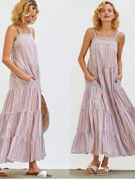 Sundry x Anthropologie Luna Striped Tiered Maxi Dress Beachy Vacation Resortwear - Image 2