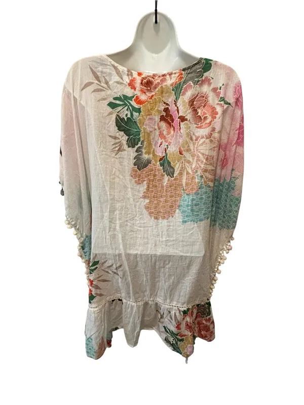 NWT Z&L EUROPE Boho Floral Pom Pom Kimono Swim Coverup/Top OS Floral Cottagecore - Image 5