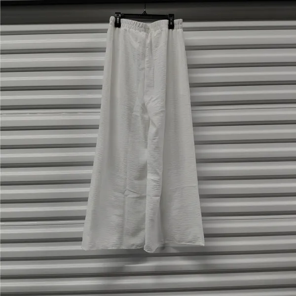 Zenana Women's Pants Size Large White Wide Leg Boho Festival Coastal Vacation - Image 4
