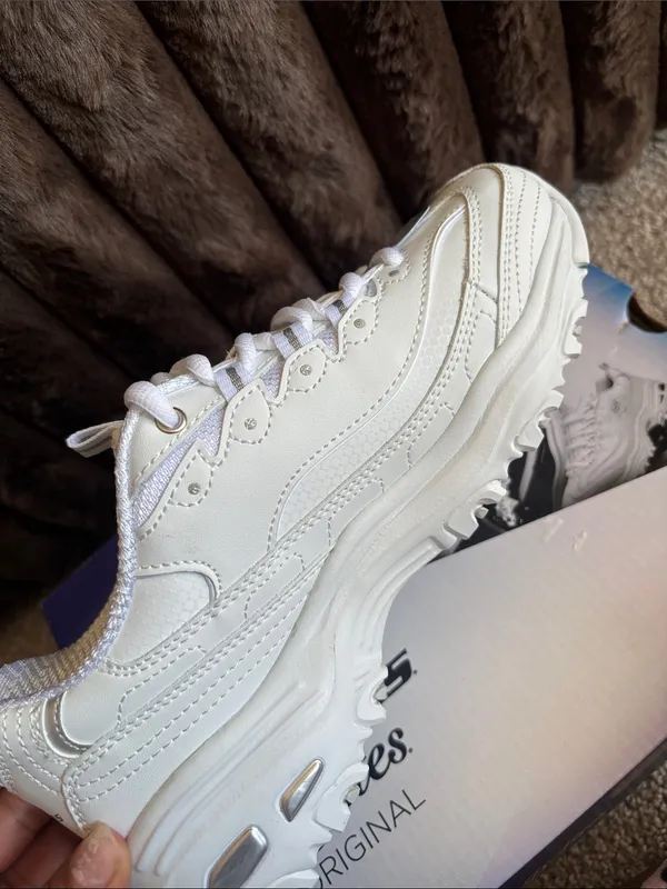 Skechers White Platform D'Lites Lace-Up Sneakers - Image 2