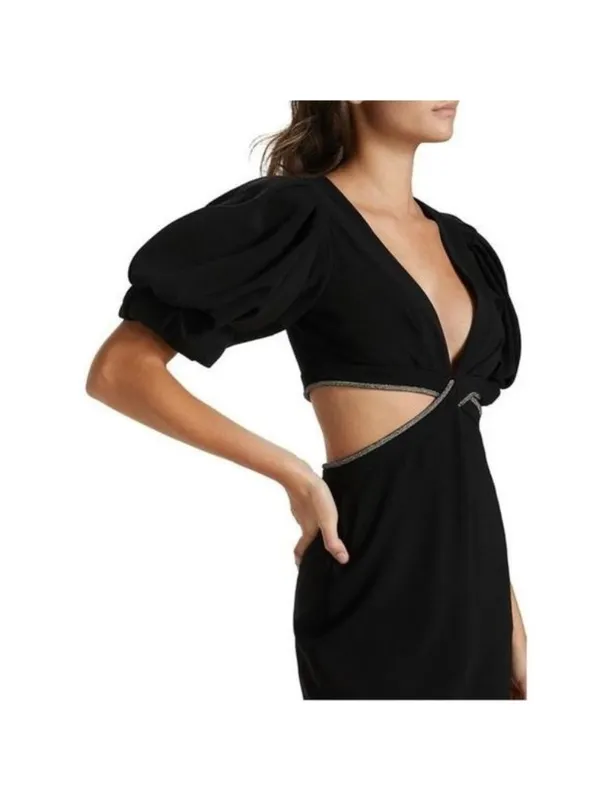 ALC Frank Hazel Crystal Twist Cutout Mini Dress 12 Black Balloon Puff Sleeve Diamond - Image 16
