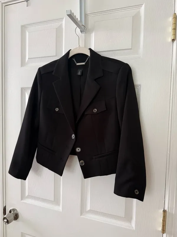 White House Black Market Cropped Black Blazer - Image 2