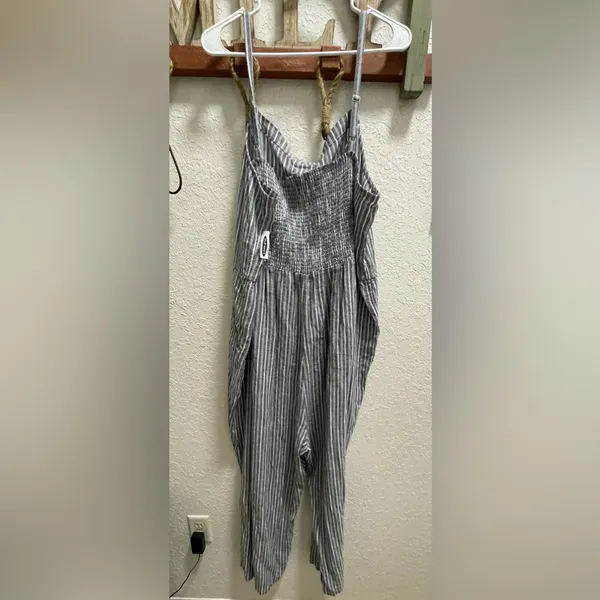 Old Navy Blue Stripe Linen Pantsuit Womens NWT - Image 2