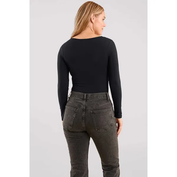 Nuuds black scoop neck long sleeve bodysuit‎ thong women's size medium fitted - Image 2