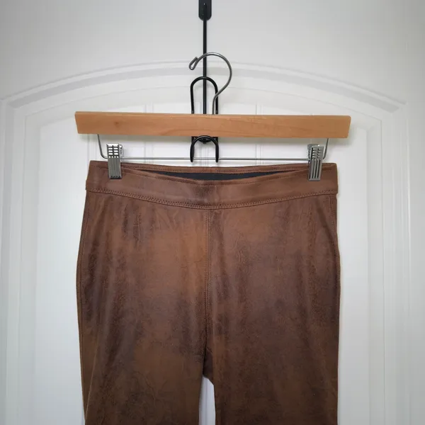 Free People Womens Leggings S Brown Faux Suede Vegan Leather Moto Seam Stretch - Image 3