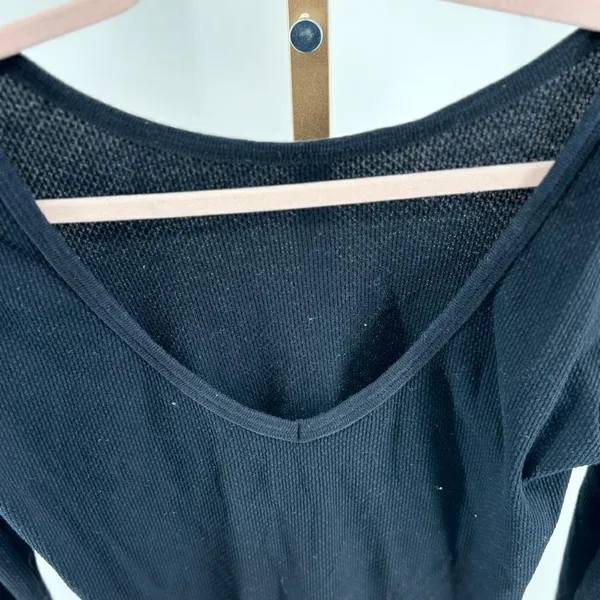 We The Free Black Long Sleeve V Neck Thermal Dress Size Large - Image 7