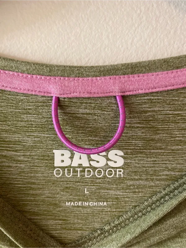 Bass Outdoor Olive Long Sleeve Crew Top with Pink Contrast Stitching - Image 3
