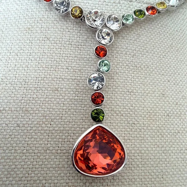 Swarovski Multicolor Crystal Orange Teardrop Y Drop Necklace - Image 2