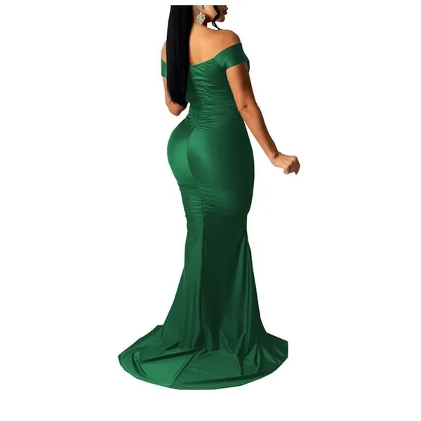 New Womens LalaLin Green Ruched Off Shoulder Flattering Evening Dress - Sz 2X - Image 2