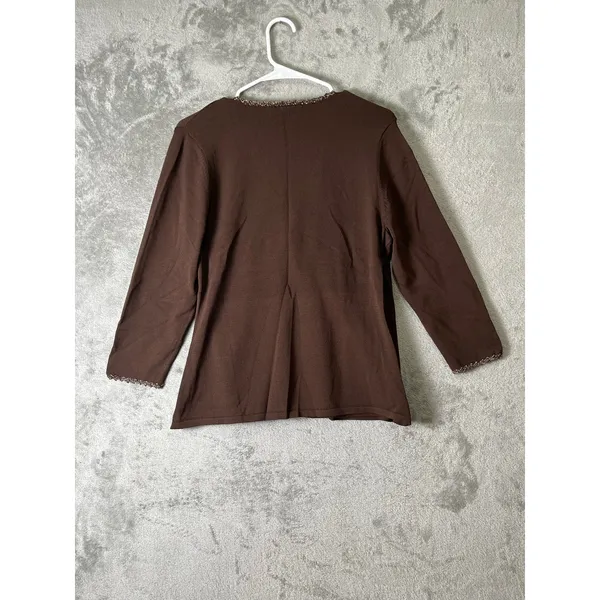 Vintage Y2K Brown Faux Wrap Top Metallic Beaded Trim 3/4 Sleeve Fairy Grunge L - Image 3
