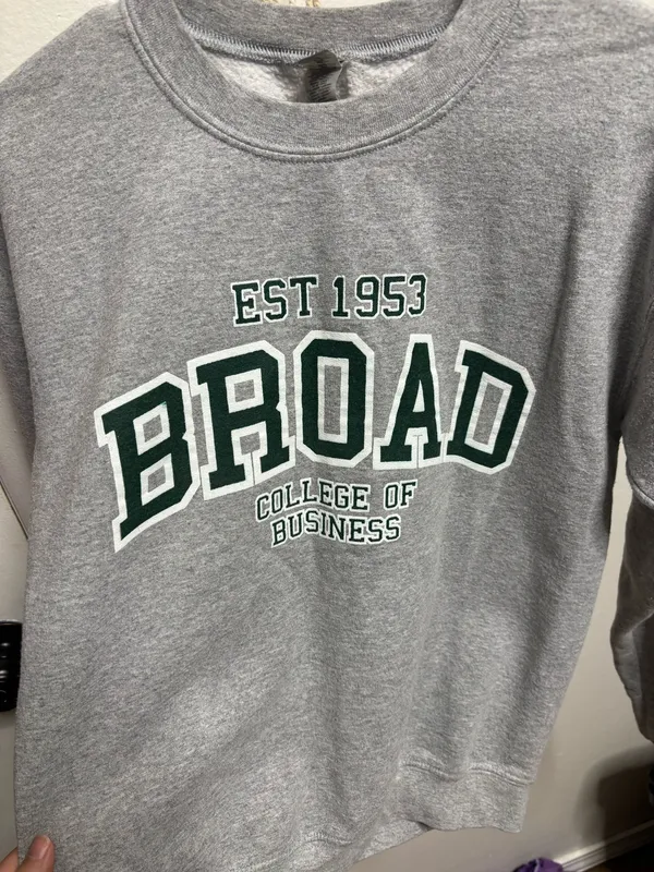 MSU Michigan State Gildan Broad College of Business Grey Crewneck - Image 2