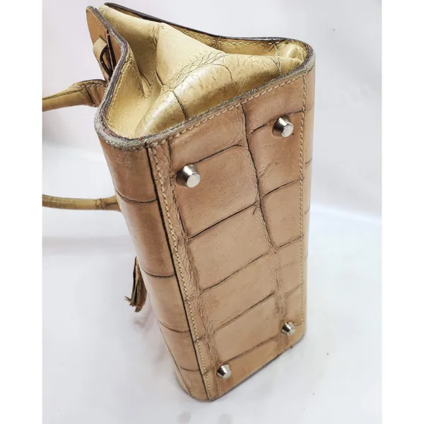 Dooney & Bourke Satchel Beige Croc Embossed Leather Tassel‎ Made in Italy Small - Image 5